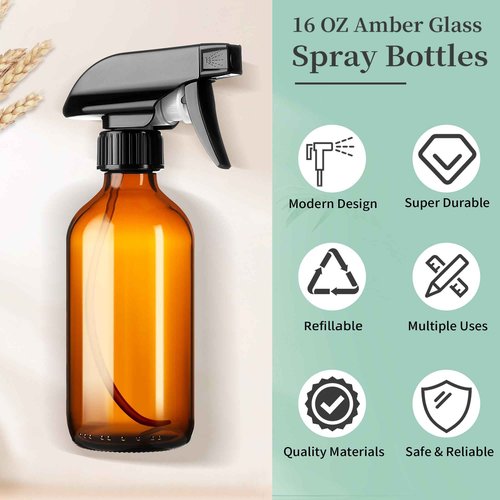 GIVAMEIHF 8oz Amber Glass Spray Bottles,6 Pack Glass Spray Bottles Refillable Empty Bottle with Adjustable Nozzle,Spray Bottle for Essential Oils,Cleaning Solutions,Pets,Hair Mister,Gardening