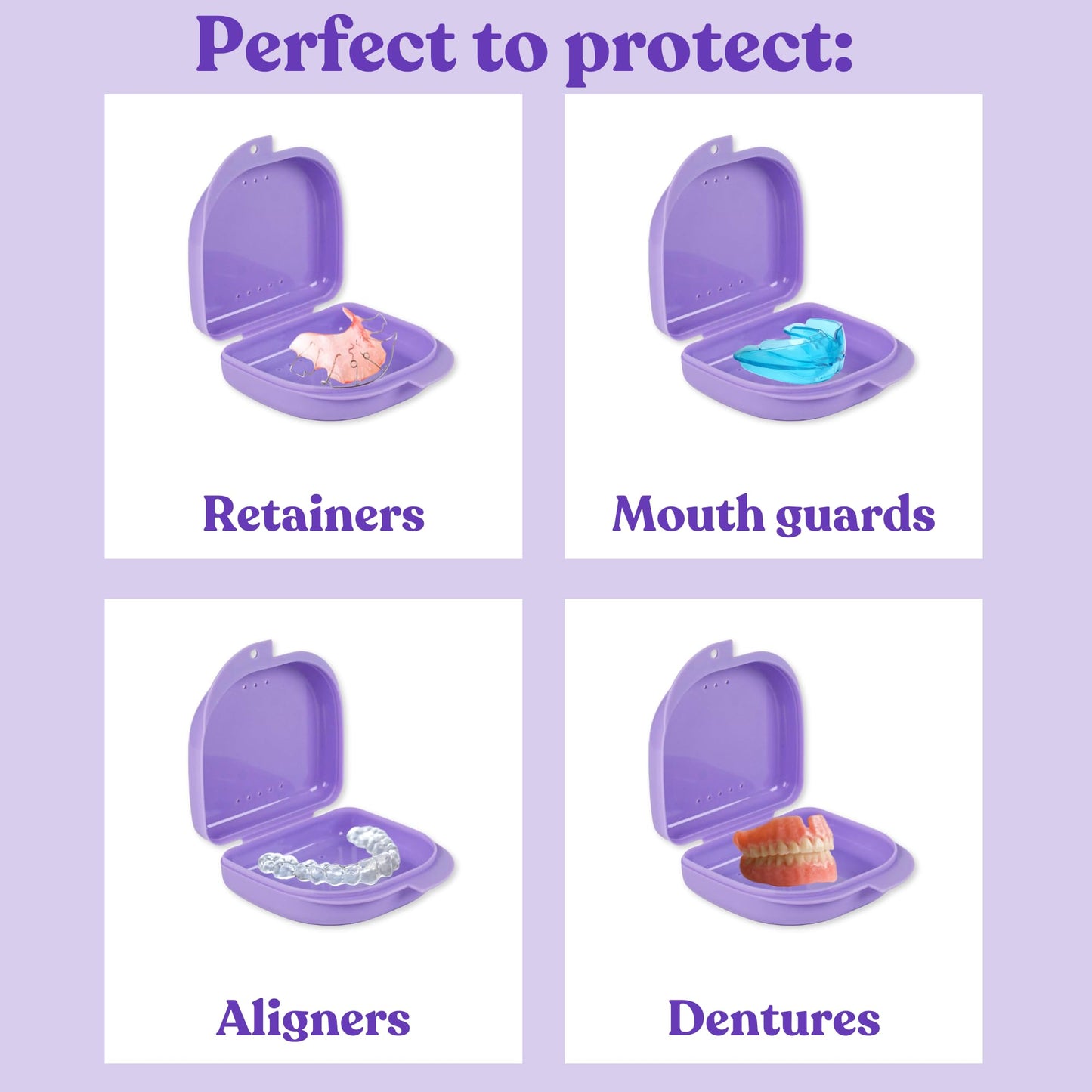 Genco Dental Retainer Case with Vent Holes - Orthodontic container for holding retainers, aligner, night-guard/mouth-guard. Small and Durable retainer case (1 Pack, Purple)