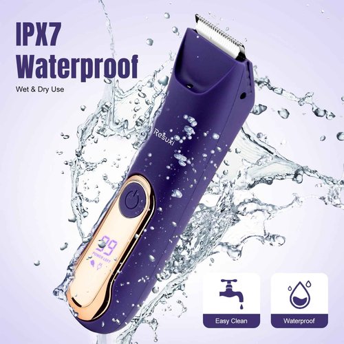 RESUXI Electric Bikini Trimmer for Women,Pubic Hair Trimmer Ceramic Blade Electric Razors Shaver for Underarm Leg Arm Body Hair Private Area,Wet/Dry IPX7 Waterproof Rechargeable LCD Display LED Light