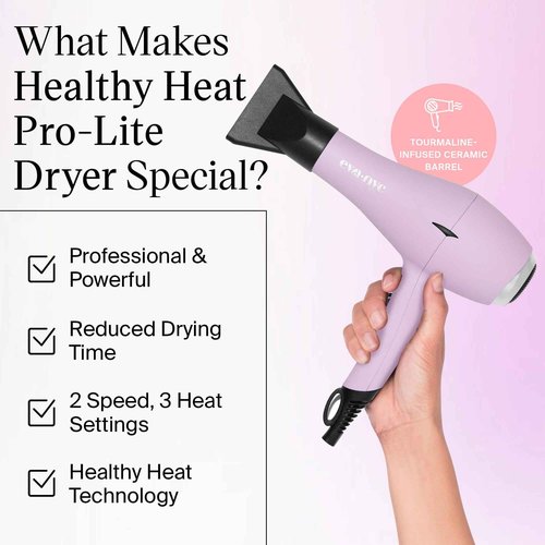 Eva NYC Healthy Heat Pro-Lite Dryer, Styling Hair Dryer, Lightweight Blow Dryer w/Far-Infrared, 2-Speed & 3-Heat Blowdryers for Hair, Hair Dryer with Diffuser & Concentrator, Lavender