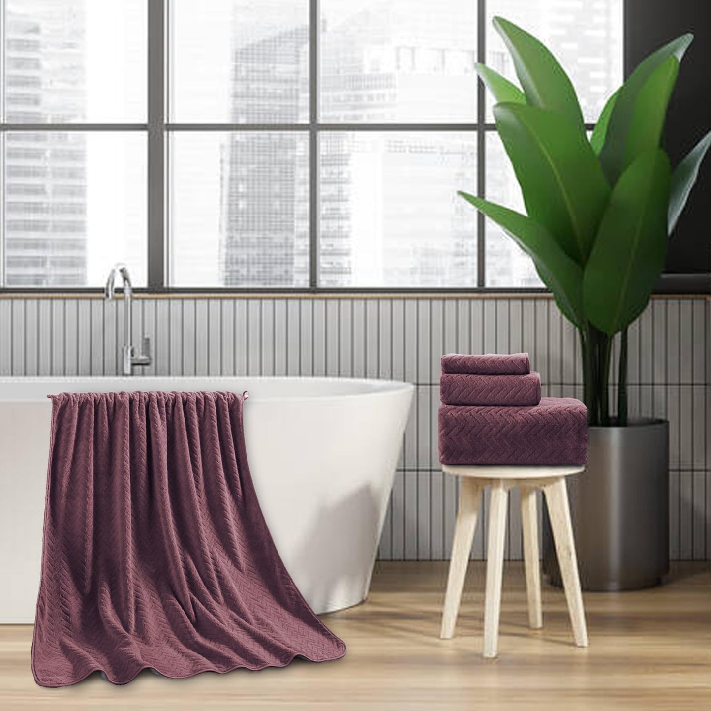 4 Pack Large Bath Towels Set 35"x70" Burgundy Oversized Bath Sheet Chair Towels, 600 GSM Ultra Soft & Absorbent Towels for Bathroom, Quick Dry Towel for Gym Hotel Camp Pool