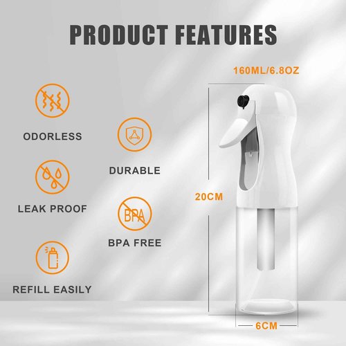 AMOMELA 2Pcs Continuous Spray Bottle For Hair,Ultra Fine Refillable Water Mister for Hair Styling, Plants, Cleaning, Salon, Misting & Skin Care（200ml/6.8oz Clear） (200ML 2PACK)