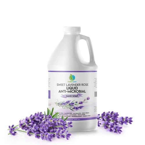 Plainly Earth AntiMicrobial Hand Soap 64 oz - Soft and Gentle Sweet Lavender Rose Antibacterial Hand Wash Soap, Long Lasting Freshness & Safe for Skin - Eco Friendly Bulk Refill Packaging