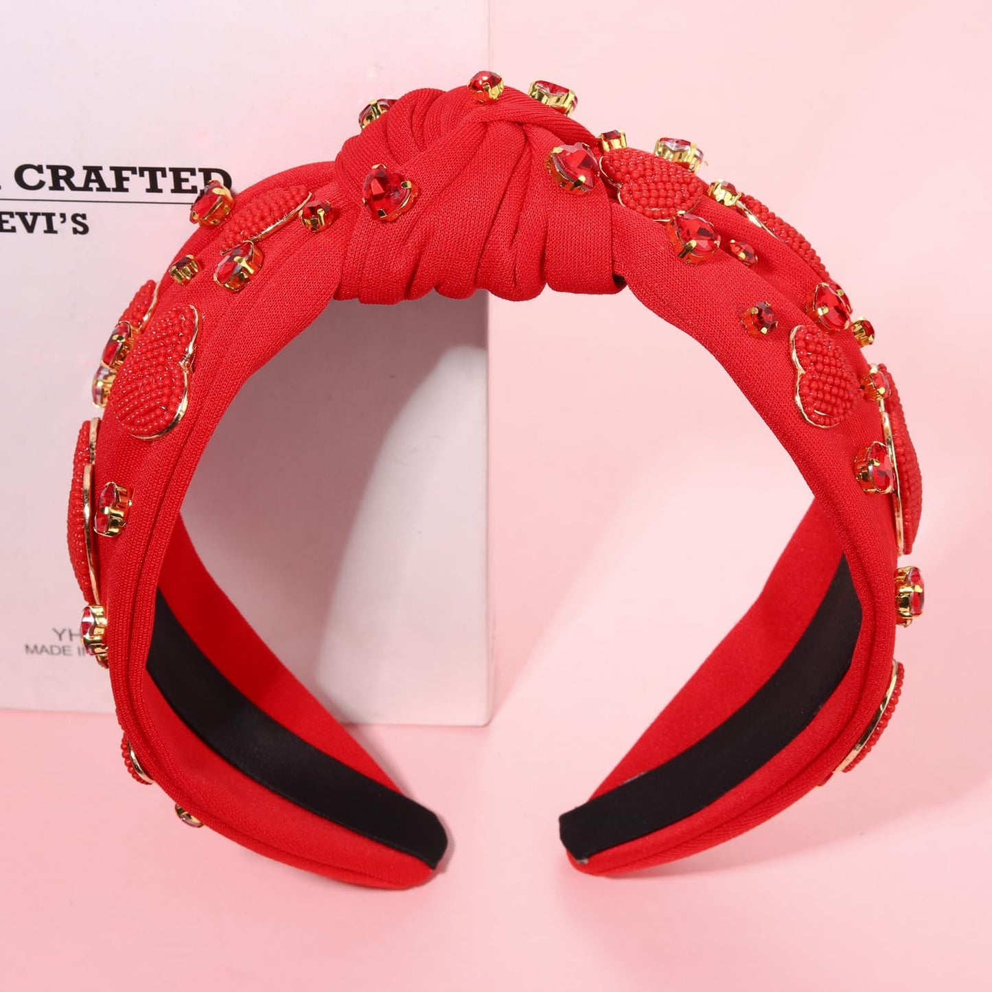 GLBCC Valentines Day Headband for Women Red Heart Embellished Knotted Headband Valentine's Day Statement Heart Wide Head Band Valentines Party Hair Accessories Gift (red big heart headband)