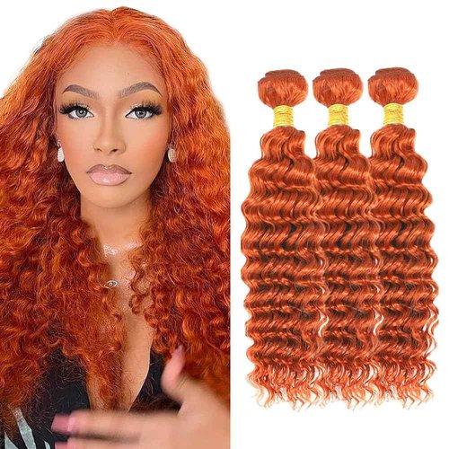 Ginger Bundles 350 Deep Wave Bundles Orange Human Hair Bundle 8 10 12 inch Ginger Orange Human Hair Bundle