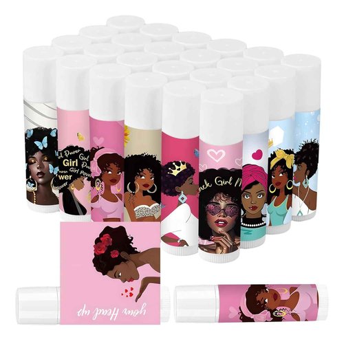 Piuaeue 50 Pack Black Girl Inspirational Lip Balm Bulk Motivational Black Women Lip Care Moisturizing and Nourishing Lip Care Favors for History Month Party Gifts Guests
