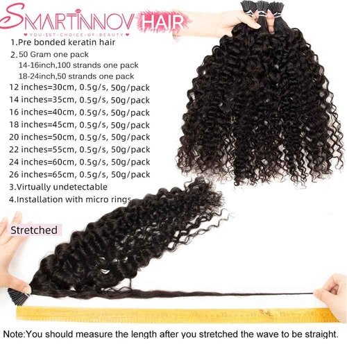 I Tip Hair Extension Human Hair 22 Inch Pre Bonded Real Hair Extensions Natural Black I Tip Cold Fusion Stick In Remy Keratin Itip Hairs Extension Invisible Microlink 50g/50 Strands for Women