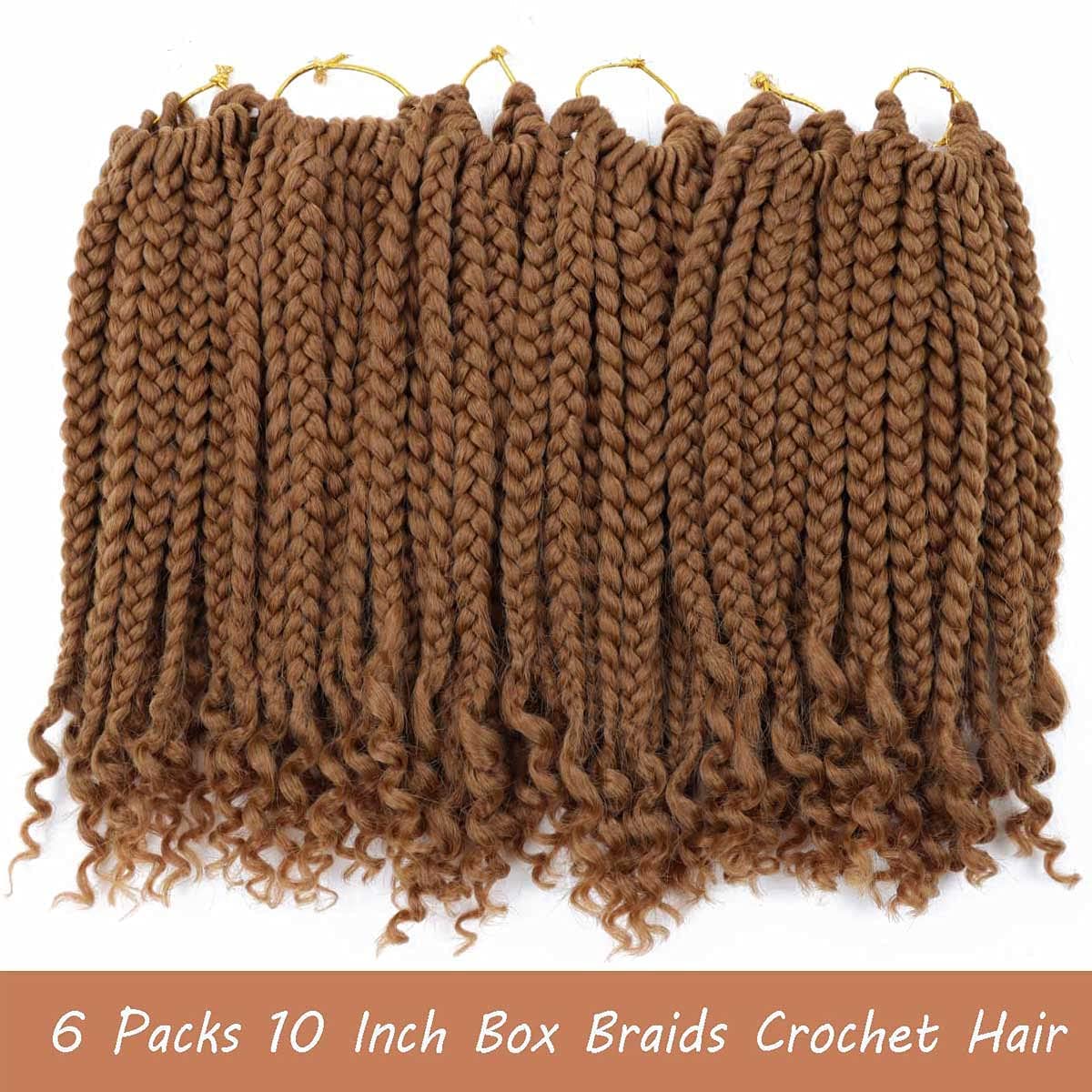 6 Packs Crochet Box Braids Curly Ends 10 Inch Bohemian Box Braids Crochet Hair Goddess Box Braids for Black Women (27, 10 Inch)