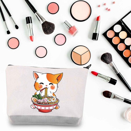 BDPWSS Cat Lover Makeup Bag Kawaii Anime Cat Gift Ramen Noodle Lover Gift Kitty Mom Cosmetic Bag Kitten Gift Crazy Cat Lady Zipper Pouch (Cat noodle)