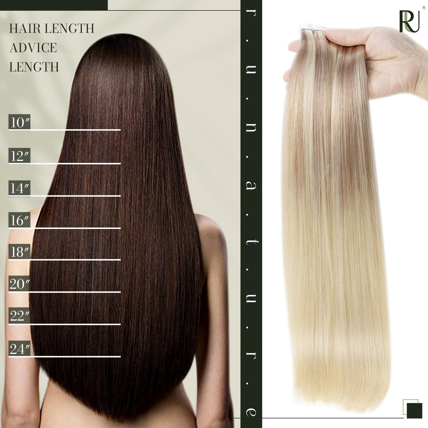 RUNATURE Balayage Tape in Hair Extensions Human Hair Blonde Real Hair Tape in Extensions Ombre Ash Blonde Fading to Light Brown with Platinum Blonde PU Tape in Human Hair Extensions 12 Inch 50g 20pcs