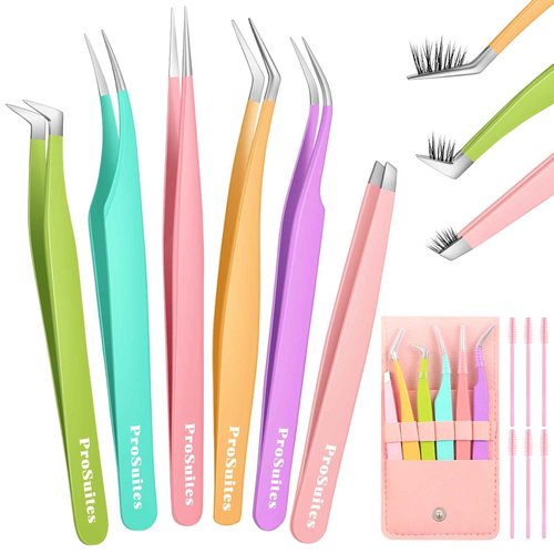 6pcs Eyelash Tweezers Lash Extension Tweezers for False Lashes,Christmas Gifts Eyelash Tweezers for Lash Clusters Metal Lashtweezers Stocking Stuffers with Lash Applicator Tool