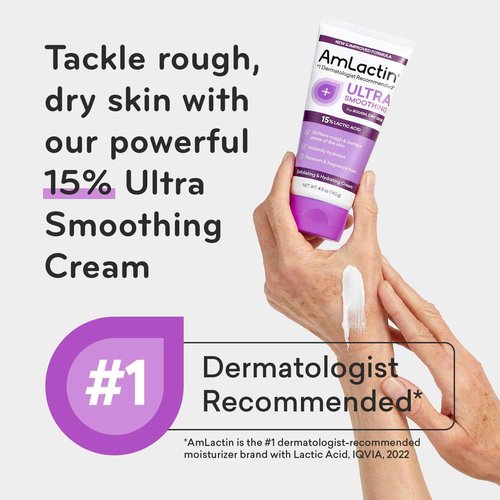 AmLactin Crepe Firming Cream - 12 oz Body Cream with 15% Lactic Acid - Exfoliator and Moisturizer for Crepey, Dry Skin & Ultra Smoothing - 4.9 oz Body & Hand Cream with 15% Lactic Acid