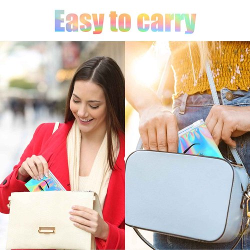 Kajaia 60 Pack Holographic Lash Aftercare Bags Empty Eyebrow Eyelash Cosmetic Makeup Bag 6 x 4 in EVA Zipper Beauty Gift Pouches for Women Girls Small Business(Colorful)