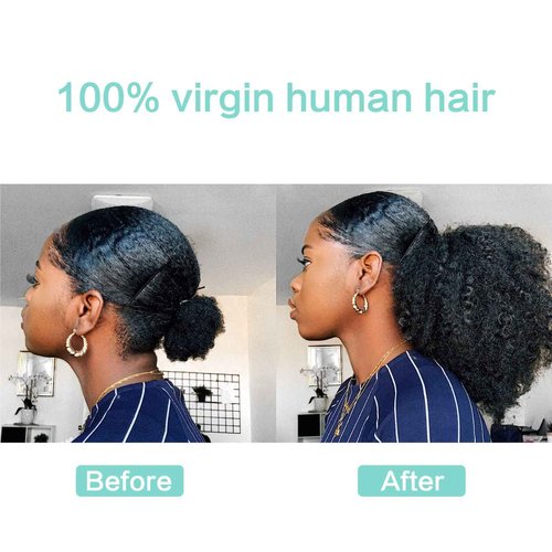 Afro Puff Drawstring Ponytail Human Hair Afro Kinky Curly Drawstring Ponytail 4C for Black Women Natural Black Extension Human Hair 12 Inch