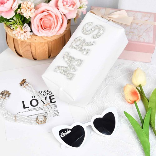 SOIDRAM Bride Shower Gifts for Women Bride To Be Gift Set Bride Patch MRS Makeup Bag Makeup Pouch Bride Hair Clip Bachelorette Party Wedding Cosmetic Bag Gifts, HZBxMRSxYSxSGx2PxT1