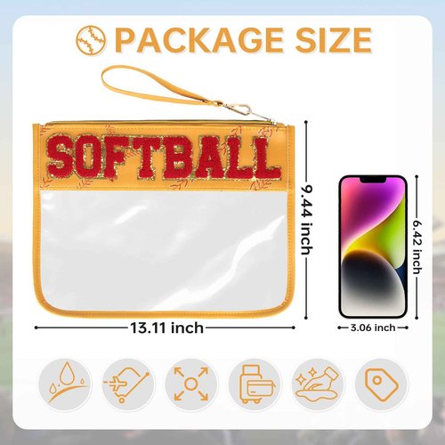 Softball Gifts Makeup Bag, Softball Stuff Accessories, Portable Toiletry Storage Bag with Chenille Letter Clear Zipper Toiletry Pouch