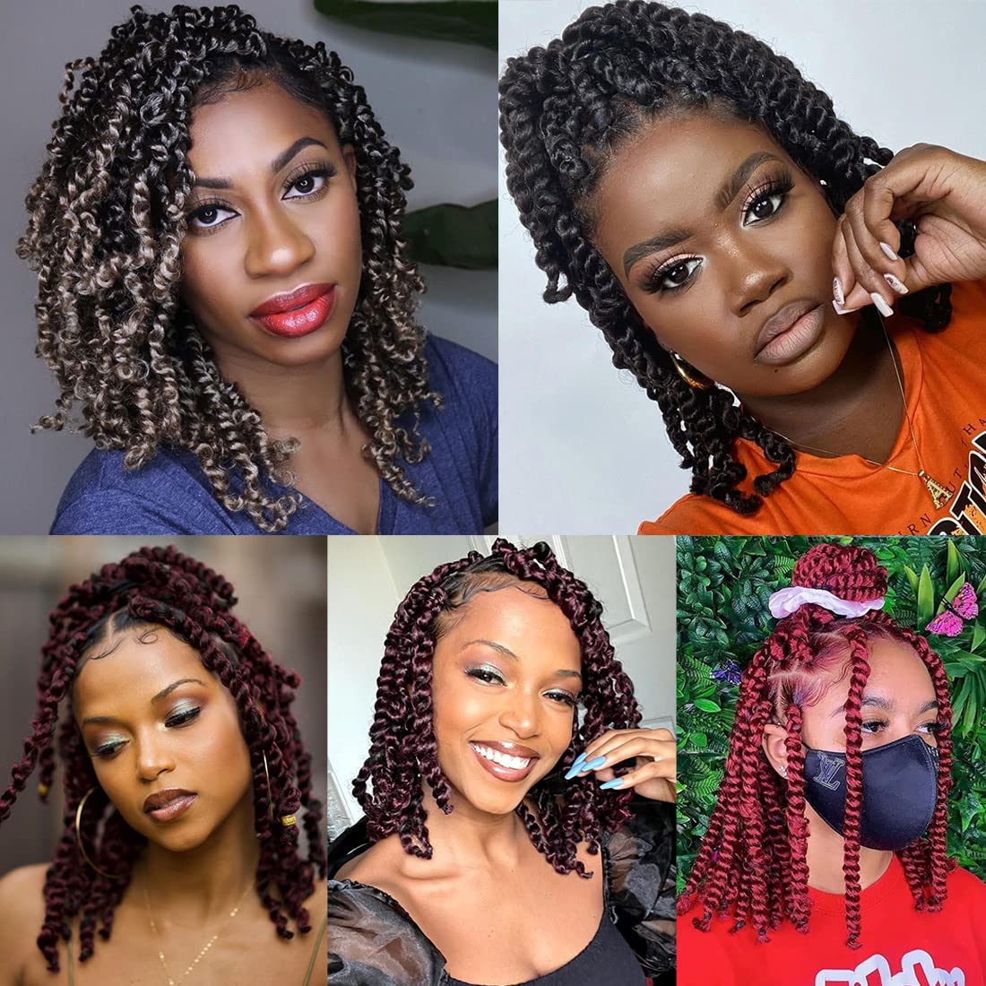 Leeven Ombre Burgundy 14 Inch Pretwisted Passion Twist Crochet Hair 8 Packs Pre Looped Red Short Curly Ends Bohemian Braids Synthetic Hair Extensions for Black Women #TBUG