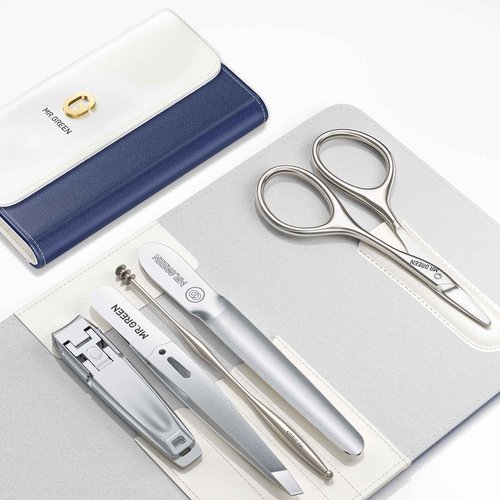 MR.GREEN Nail Clippers, 5PCS Nail Clipper Set with Ultra-Thin Fingernail Clippers,Nail File, Tweezers, Scissors, Professional Manicure Set for Men and Women, Nail Cutter with Leather Case (Blue)