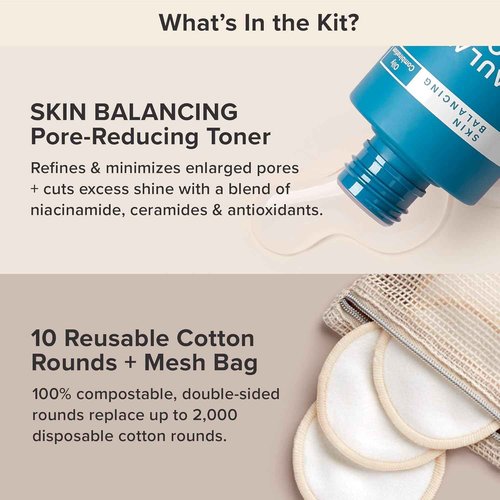 Paula’s Choice SKIN BALANCING Pore-Reducing Toner & Reusable Cotton/Bamboo Pads Duo, for Toner, Exfoliants & Makeup Remover, Eco-Friendly, Fragrance-Free, Set of 2