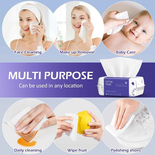 Disposable Face Towel 600 Count, Face Clean Towels, Soft Cotton Dry Wipes Facial Cloths Towelettes for Washing and Drying, Facial Tissue for Cleansing, Skincare and Makeup Remover