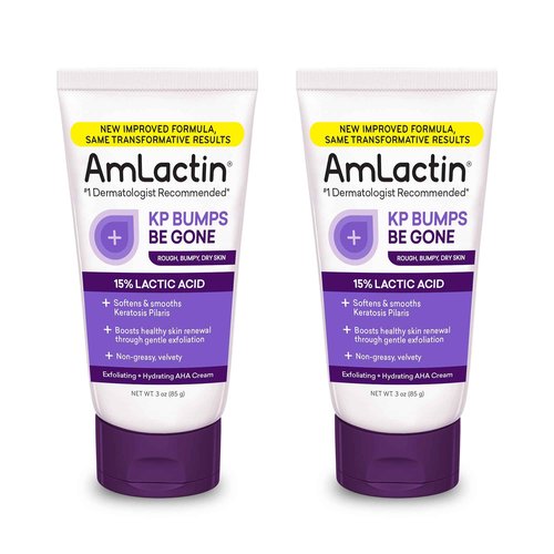 AmLactin KP Bumps Be Gone - Therapeutic Body Cream for Keratosis Pilaris - No-Scrub Exfoliator and Moisturizer with 15% Lactic Acid AHA, 3 oz, Pack of 2 (Packaging May Vary)