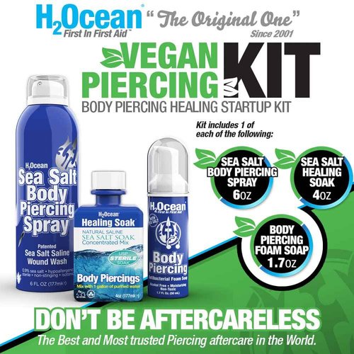 H2Ocean Complete Sea Salt Saline Vegan Body Piercing Healing and Cleansing Kit for Ear, Nose, Bellybutton, and All Body Piercings