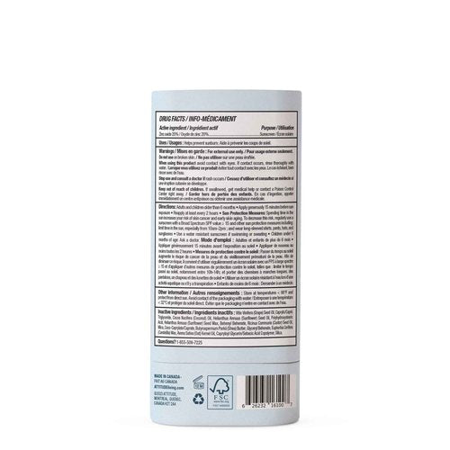 ATTITUDE Mineral Sunscreen Stick for Sensitive Skin, SPF 30, EWG Verified, Plastic-Free, Broad Spectrum UVA/UVB Protection with Zinc Oxide, Dermatologically Tested, Vegan, Unscented, 2.1 Ounces