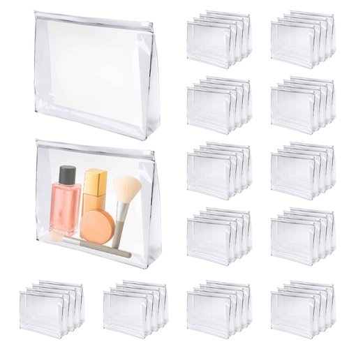 50 Pcs Mini Clear Makeup Bag Travel Toiletry Organizer Pouch, 7.87 x 5.90 Inches Cosmetic Vanity Drawers Waterproof Zipper Organizer Swimsuit Organizer Bags, Vacation Portable Bulk Toiletry Bag