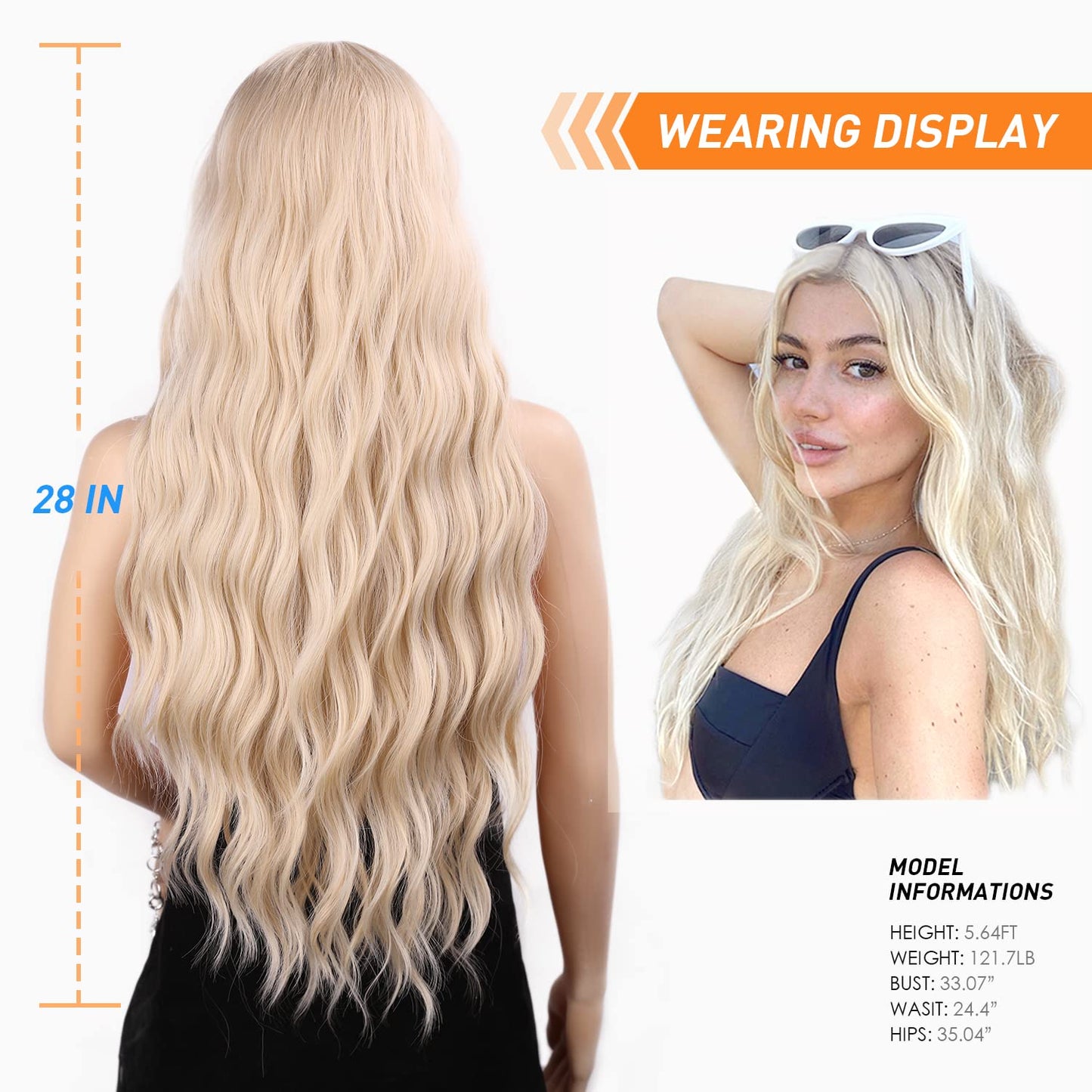 FAVE Long Blonde Wig Wavy Synthetic Wig Platinum Blonde Wig Middle Part Natural Blonde Wig Wigs for White Women