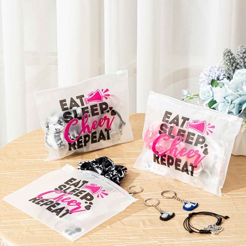 Amylove 149 Pcs Gift for Cheerleader Cheer Gifts Bulk Cheer Makeup Bag & Keychain & Scrunchies & Bracelet & Waterproof Stickers, Team Spirit Party Favors for Cheerleader Gifts