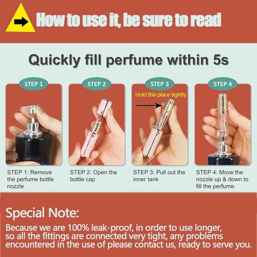 SAWOHO Travel Perfume Bottle Refillable,Perfume Travel Refillable Mini Spray Bottles Leather Cologne Dispenser, Portable Empty Spray Bottle Cologne Dispense Filling Atomizer 5ml (Golden)