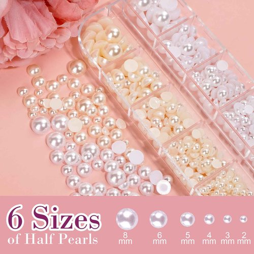Canvalite Rhinestones for Face Colorful Face Gems Face Jewels White & Beige Half Round Pearls Eye, Hair, Nail Gems with Quick Dry Glue, Rhinestones Picker, Tweezers for Nail Art Face Makeup