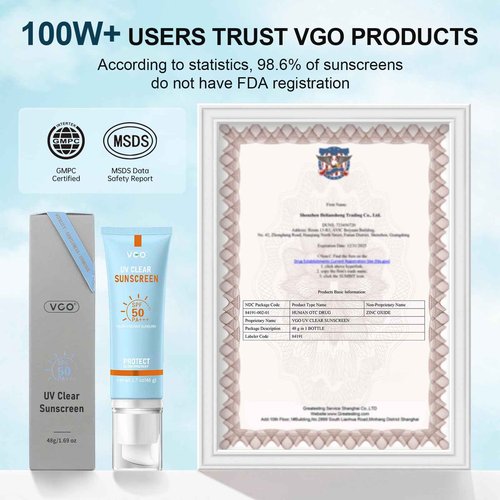 VGO Mineral Sunscreen for Face, Reef Safe Sunscreen, Oil-Free Face Moisturizer with SPF 50, Broad-Spectrum UVA/UVB Protection, Lightweight, Non-Comedogenic, Travel Size (1 pack)