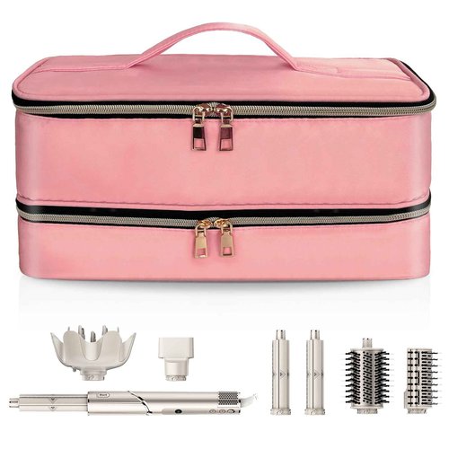 NENYX Double-Layer Water Resistant Travel Carrying Case for Hair Dryer/Shark Flexstyle/Dyson Airwrap and Hair Styler Attachments, Pink(Bag Only)