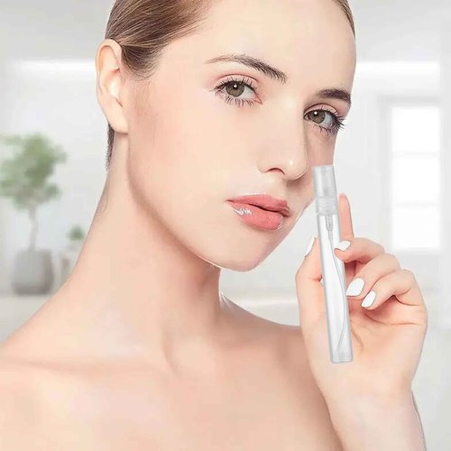 uadbau Mini Spray Bottle, 5 Pcs 10ml Perfume Bottle Empty with 3 Pcs Transfer Pipettes, Fine Mist Refillable Perfume Atomizer, Small Empty Sample Containers, Plastic Portable Travel Bottle - Clear