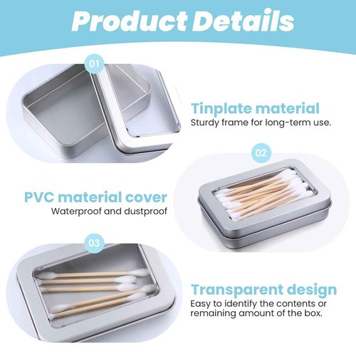 Zyghjort Travel Floss Picks Case, 2 Pcs 3.4 × 2.3 Inch Portable Cotton Swab Holder Small Cotton Ball Case Metal Storage Box with Lid for Bathroom Desktop Organizing Cosmetic Hair Ties Small Items