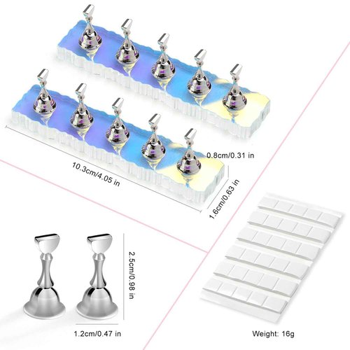 Narsikar 2 Set Nail Stands, Nail Holder for Painting Nails, Acrylic Nail Stand for Press on Nails Display Stand with Adhesive Putty Practice Nail Art Tools for Salons (Silver)