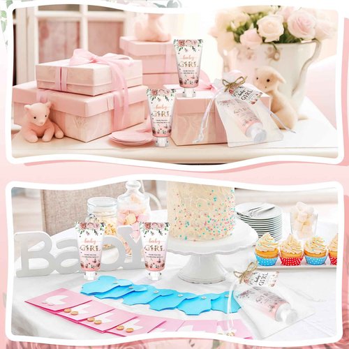 Dansib 48 Sets Christmas Baby Shower Hand Cream Gift Winter Party Favors for Guests Gift Bulk Mini Travel Size Hand Lotion Set for Guests(Baby Girl)