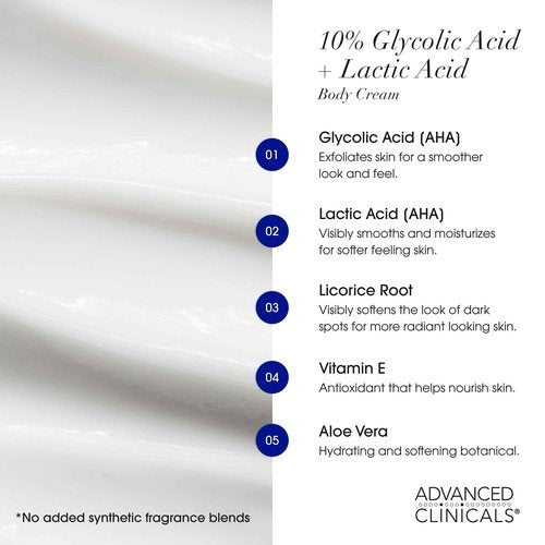 Advanced Clinicals Retinol Body Cream Moisturizer + Exfoliating 10% Glycolic Acid & Lactic Acid Lotion 2PC Skincare Set For Women & Men To Reduce Appearance Of Crepey Skin & Uneven Rough Skin Texture