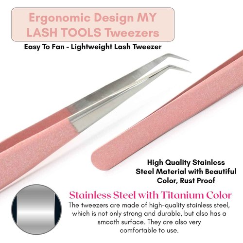 2pcs Straight & Curved Isolation Tweezers for Eyelash Extensions – 14cm Japanese Stainless Steel, Blush Pink, Best for Individual & Classic Lashes