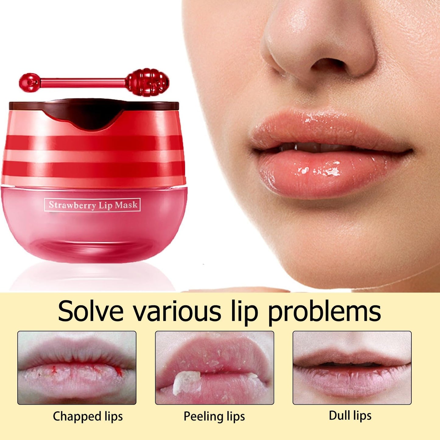 4 Pcs Lip Balm Honey Pot, Honey & Strawberry Moisturizing Lip Mask Reduces Lip Lines, Prevention Dry and Cracked Lip Scrubs Exfoliator.(Honey & Strawberry)