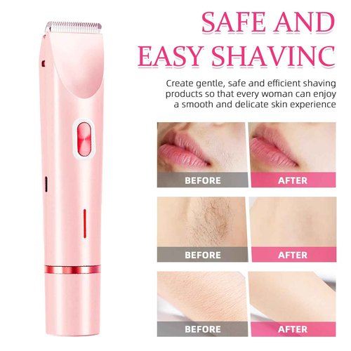CAFSOB Bikini Trimmer for Women, 2 in 1 Electric Razors for Women, Dermave Bikini Shaver, IPX7 Waterproof & Easy Cleaning, Ceramic Blade, 120 Min Cordless Runtime, Ultra Low Silent (Pink).