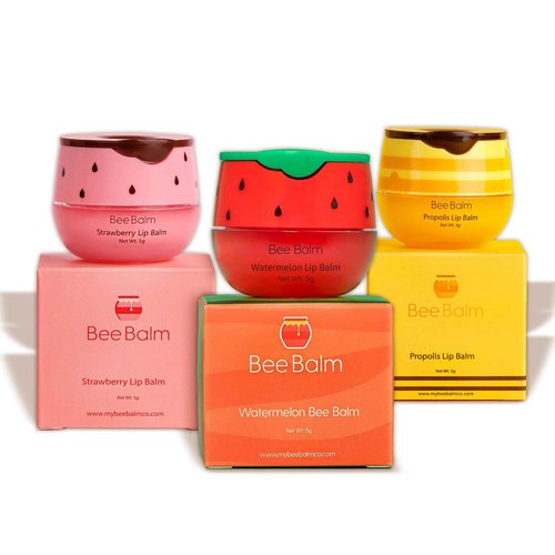 Original My Bee Balm Lip Balm – Hydrating Lip Care with Watermelon, Strawberry & Honey Pot – Moisturizing Balm for Dry, Chapped & Cracked Lips with Propolis, Honey & Vitamin E