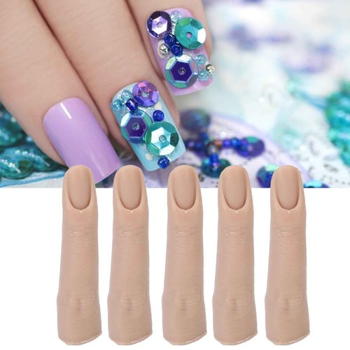 Silicone Joints Nail Finger for Tattoo, DIY Acrylic Nails Practice Flexible Practice Fingers (Dark Skin Color)