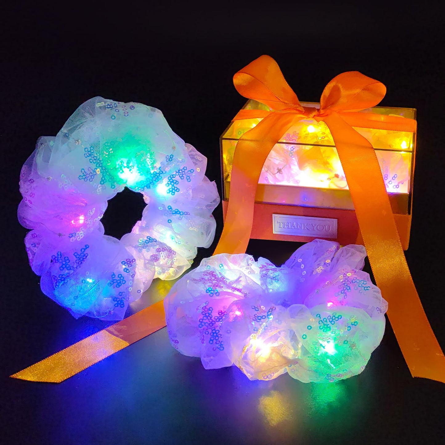 Glowing Oversized Scrunchies Hair Tie in Gift Box - LED Gifts for Girls, Birthday Party Favors, Rave Accessories, Women's Hair Accessory, Neon Glow Party Supplies - Light Up Your Style