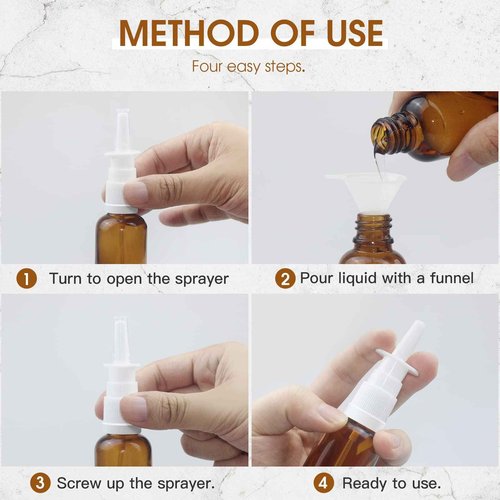 YAKESD Nasal Spray Bottle, 3 Pcs 30ML/1oz Glass Amber Refillable Fine Mist Sprayers Atomizers, Small Empty Nasal Sprayer with Oils Spray Tops, Oral/Swivel Sprayers, Funnels and Labels