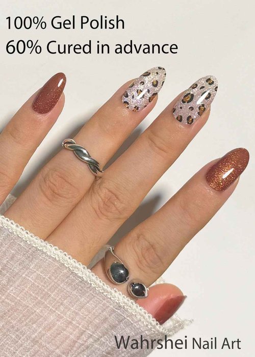 Semi Cured Gel Nail Strips, Leopard Print,Cat Eye 20pcs Adhesive UV Sticker, Wraps for Home Manicure DIY
