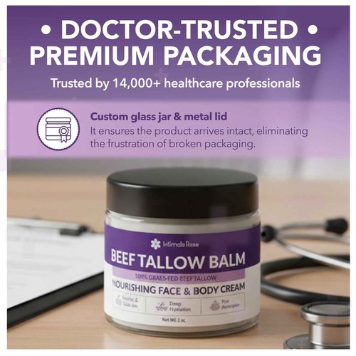 Intimate Rose Beef Tallow Balm for Skin & Face Care - Tallow and Honey Balm for Sensitive Skin, Eczema - 100% Grass-Fed Beef Tallow Face Moisturizer, Natural Formula