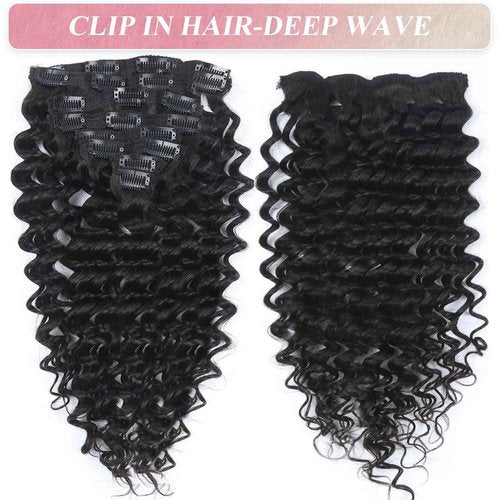 Deep Wave Clip in Hair Extensions Real Human Hair 16 Inch Deep Curly Clip ins for Women Invisible Seamless Remy Human Hair Clips in Extensions 8pcs 100g/3.5oz 20 Clips Double Weft Natural Black