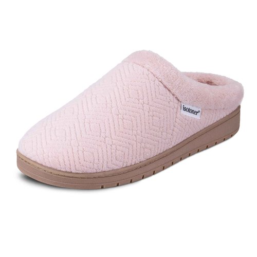 Isotoner Women's Indoor/Outdoor Slip-on Diamond Microterry Gemma Clog Slippers with Memory Foam Comfort, Evening Sand, 7.5-8
